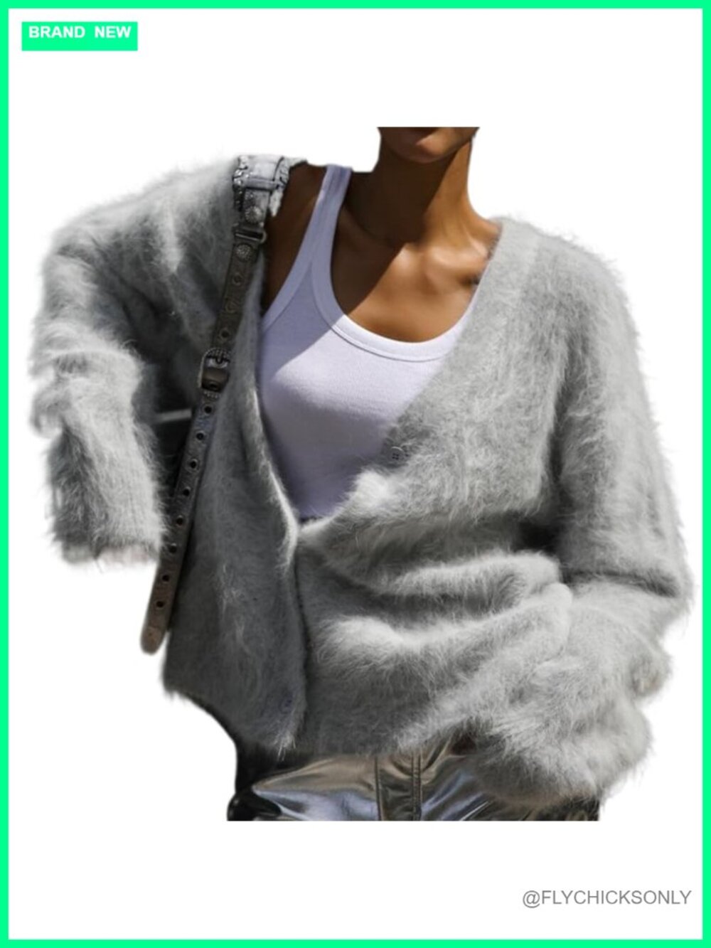 Womens Fuzzy Mohair Cardigan V-Neck Button Down Oversized Sweater Y2K Fall